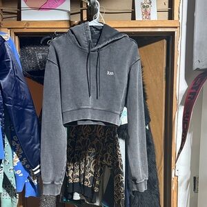 Kith Cropped Crewneck Hoodie in Washed Charcoal